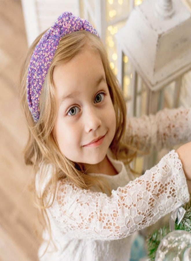 AMCAMI Purple Sequin Knot Headband for Girls, Toddler Headbands, Cute Knotted Hair Bands Baby to Little Girls Hair Accessories Set - Rainbow Birthday Fashion Elastic - Image 3