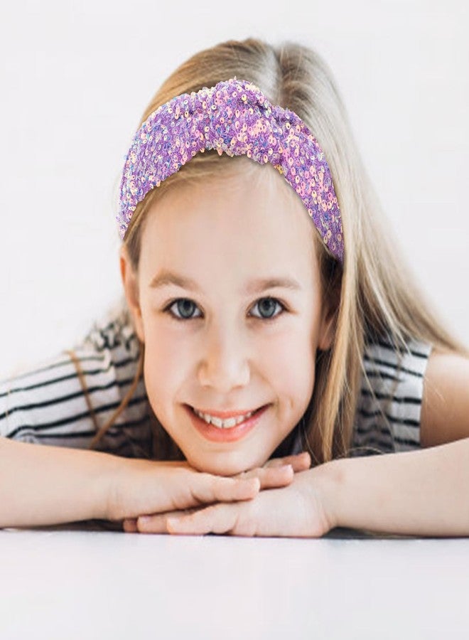 AMCAMI Purple Sequin Knot Headband for Girls, Toddler Headbands, Cute Knotted Hair Bands Baby to Little Girls Hair Accessories Set - Rainbow Birthday Fashion Elastic - Image 4