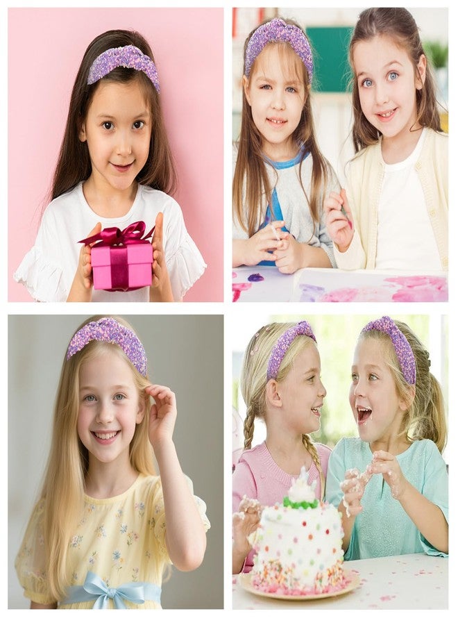 AMCAMI Purple Sequin Knot Headband for Girls, Toddler Headbands, Cute Knotted Hair Bands Baby to Little Girls Hair Accessories Set - Rainbow Birthday Fashion Elastic - Image 5