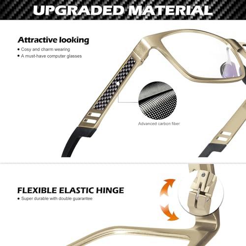 ANYLUV Blue Light Blocking Glasses Men Computer Gaming Glasses Lightweight Al-Mg Metal Anti Eyestrain Eye Protection ChampaignGold Clear - Image 3