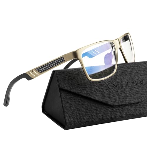 ANYLUV Blue Light Blocking Glasses Men Computer Gaming Glasses Lightweight Al-Mg Metal Anti Eyestrain Eye Protection ChampaignGold Clear - Image 1