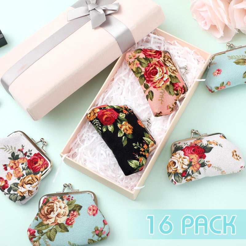 SilTriangle 16 Pcs Vintage Canvas Floral Kiss Lock Coin Purses Bulk Rose Flower Change Wallets for Mother Day Women Gifts(4 x 3 Inch) - Image 4