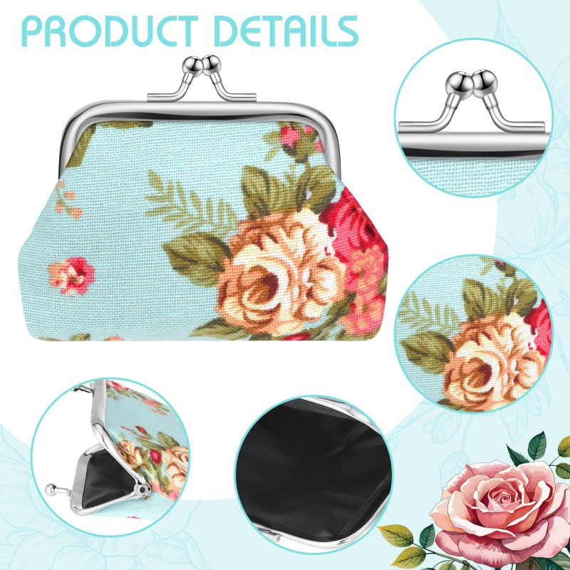 SilTriangle 16 Pcs Vintage Canvas Floral Kiss Lock Coin Purses Bulk Rose Flower Change Wallets for Mother Day Women Gifts(4 x 3 Inch) - Image 2