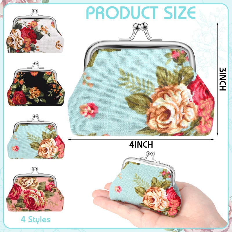 SilTriangle 16 Pcs Vintage Canvas Floral Kiss Lock Coin Purses Bulk Rose Flower Change Wallets for Mother Day Women Gifts(4 x 3 Inch) - Image 3