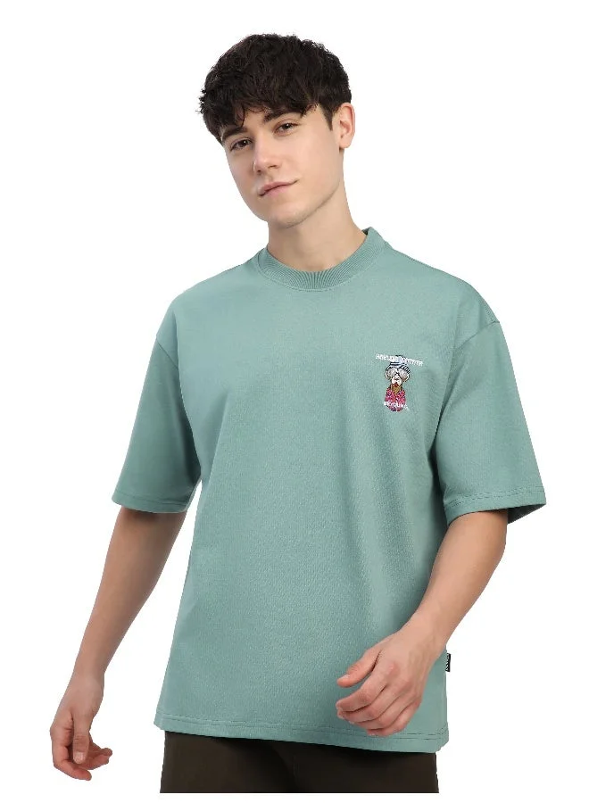 بيونغ تيشيرت فضفاض مطرز بتصميم سافاج جانكي باللون الأخضر المائي