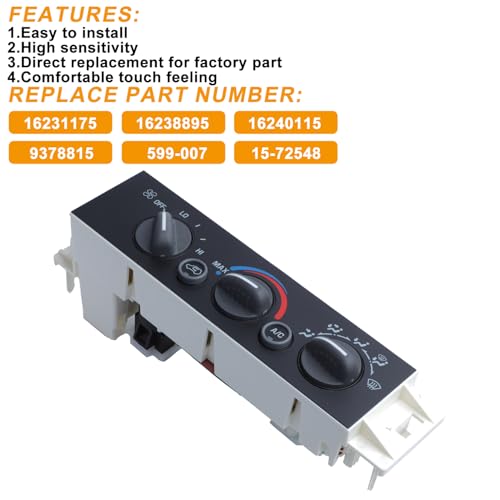 YAOPEI AC Heater Panel Climate Control Module Switch for Chevy GMC C1500 C2500 C3500 K1500 K2500 K3500 Truck 1996 1997 1998 1999 2000 2001 2002 Without Rear Window Defogger 16231175 9378815 1572548 599007 - Image 3