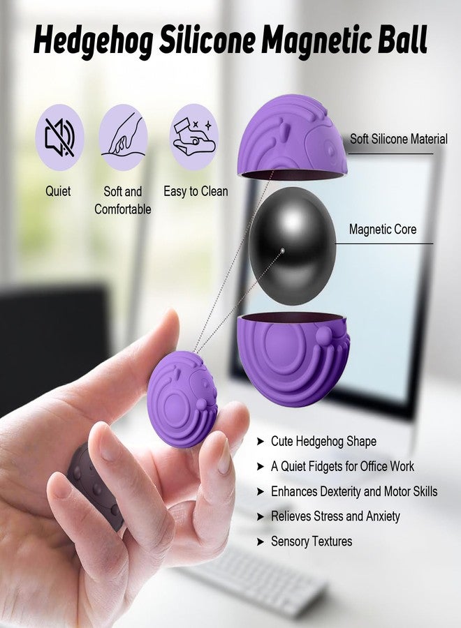 RYACO Magnetic Fidget Balls for Adults & Teens with Autism ADHD Anxiety，4 pcs Texture Silicone Stress Relief Sensory Toys，Quiet Office Desk Fidgets Stocking Stuffers for Calm Down (Purple) - Image 2