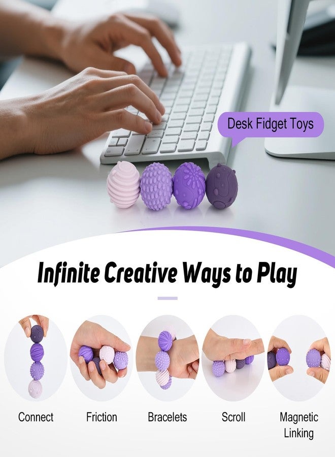 RYACO Magnetic Fidget Balls for Adults & Teens with Autism ADHD Anxiety，4 pcs Texture Silicone Stress Relief Sensory Toys，Quiet Office Desk Fidgets Stocking Stuffers for Calm Down (Purple) - Image 4