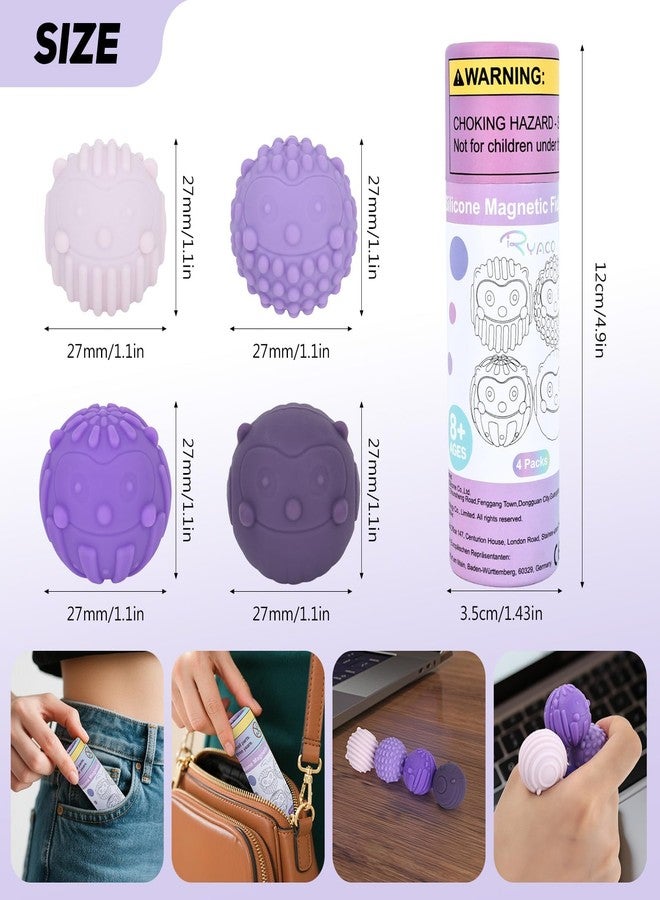 RYACO Magnetic Fidget Balls for Adults & Teens with Autism ADHD Anxiety，4 pcs Texture Silicone Stress Relief Sensory Toys，Quiet Office Desk Fidgets Stocking Stuffers for Calm Down (Purple) - Image 3
