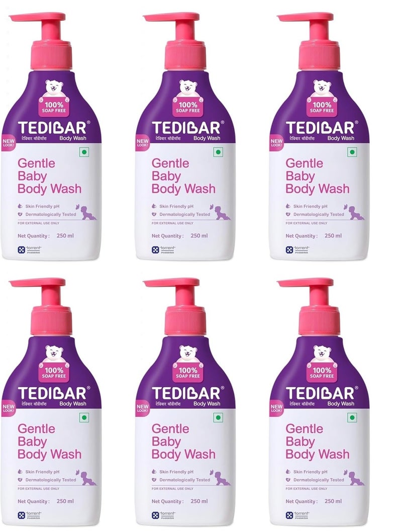 Tedibar Rich Moisturising Baby Body Wash 250ml with Skin Friendly PH | 100% Soap & Alkali Free | Prevents Dryness & Rahses | Dermatologically Tested | x Pack of 6 - Image 1