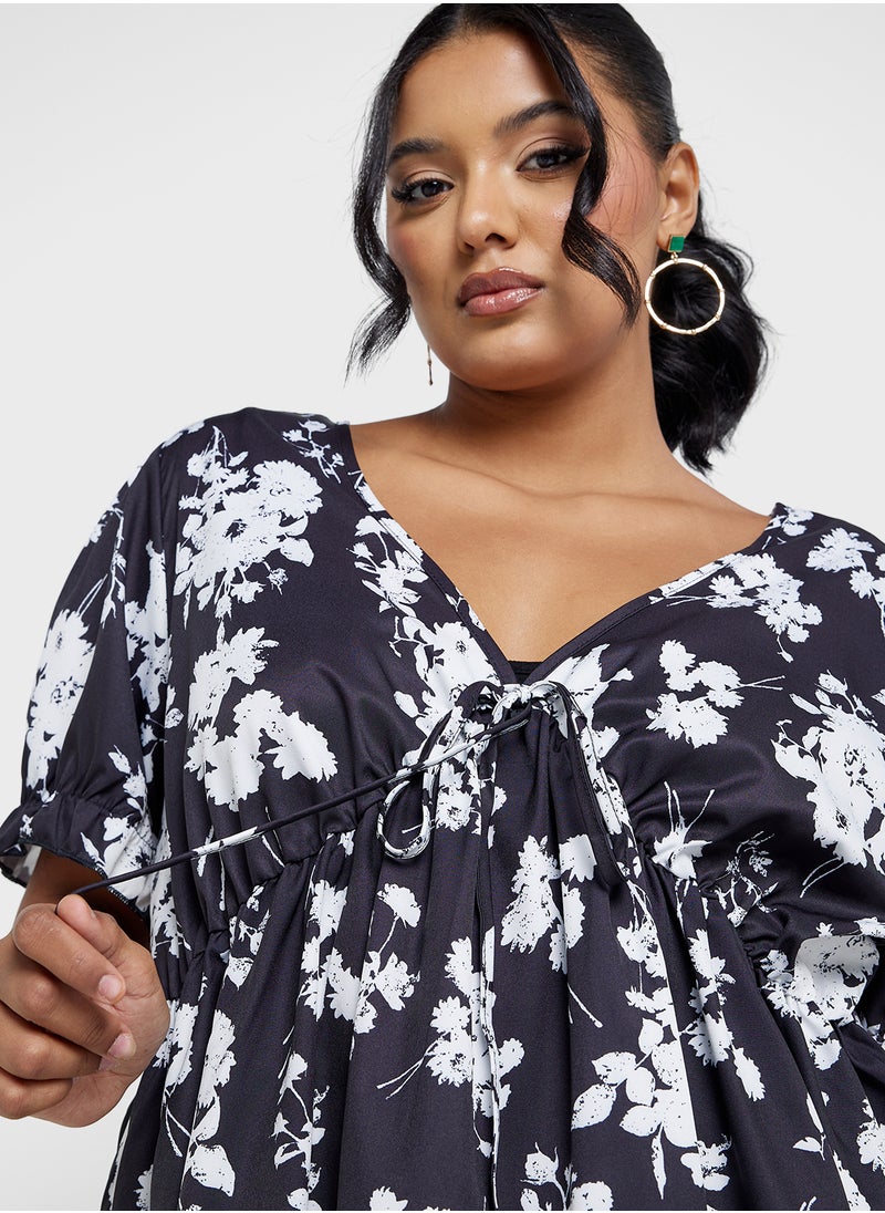 Ginger Plus - V Neck Floral Print Blouse - Image 1