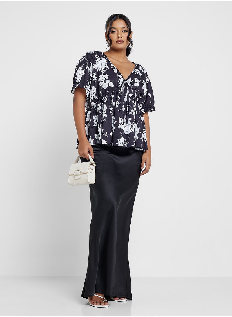 Ginger Plus - V Neck Floral Print Blouse - Image 1