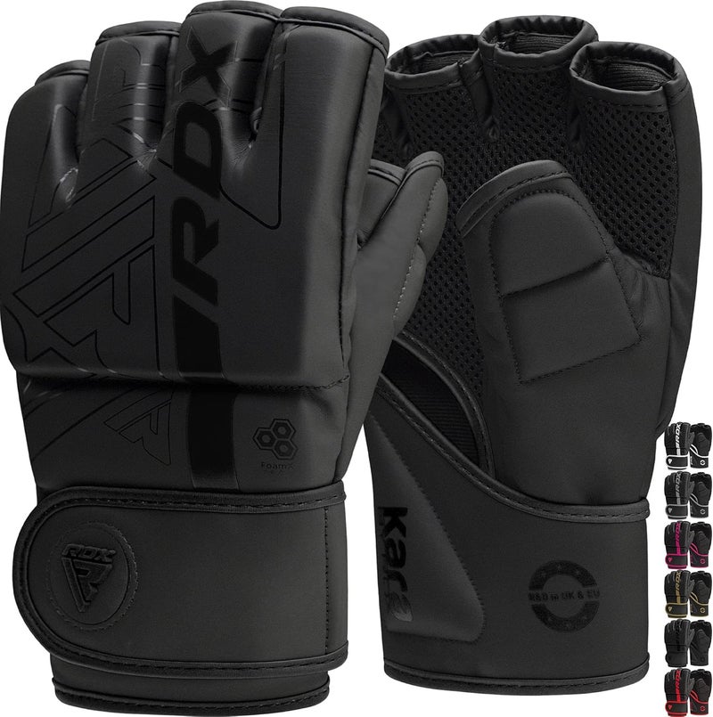 RDX MMA Gloves for Grappling and Sparring - Pre-Curved Martial Arts Mitts with Ventilated Palm -M |Black/Black (GGR-F6MB-M) - Image 1