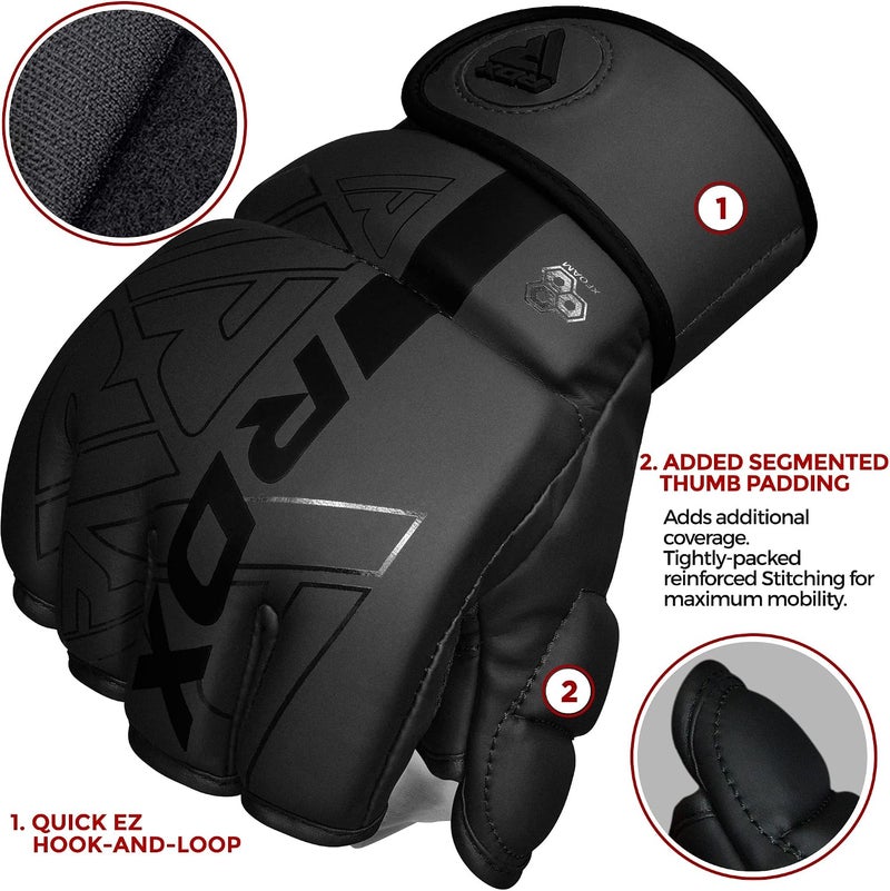 RDX MMA Gloves for Grappling and Sparring - Pre-Curved Martial Arts Mitts with Ventilated Palm -M |Black/Black (GGR-F6MB-M) - Image 2