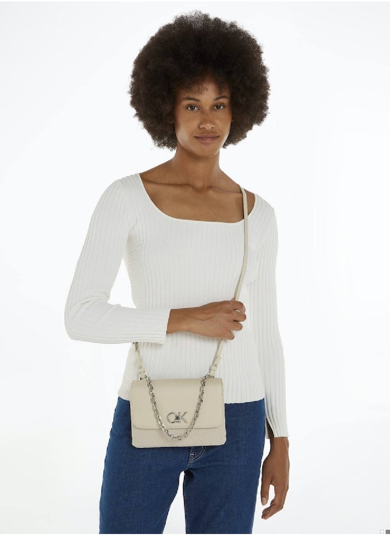 CALVIN KLEIN - Women's Logo Jacquard Crossbody Bag - Polyester, Gray - Image 1