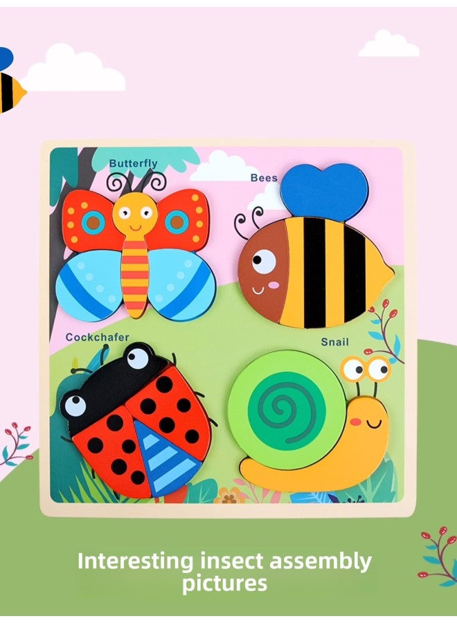 Customized Smart Wood Insect  Ocean  Transportation  Forest Animal Puzzle Children's Zhiyi Early Education Aids-Color:Insects  Oceans  Vehicles  Forest Animals Puzzle - Image 1
