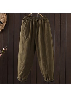 Generic Womens Autumn/Winter New Style Cotton Linen Padded Bloomers Loose Fit Warm Carrot Pants Thickened Cotton Wadded Trousers Outerw Brown  - Image 1