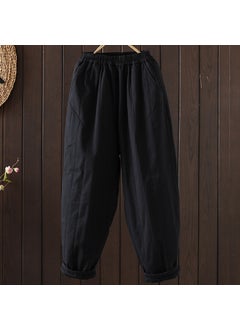 Generic Womens Autumn/Winter New Style Cotton Linen Padded Bloomers Loose Fit Warm Carrot Pants Thickened Cotton Wadded Trousers Outerw Brown  - Image 3