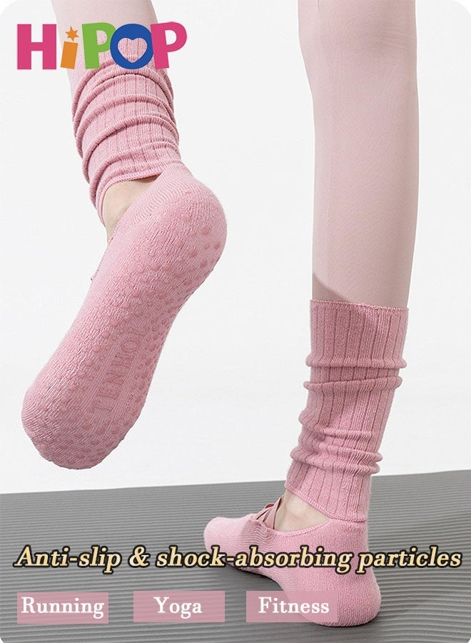 HIPOP 3 Pairs Yoga Socks for Women Non-Slip Grips & Straps, Yoga Slouch Socks Ideal for Pilates, Ballet, Dance, Barefoot Workout - Image 2