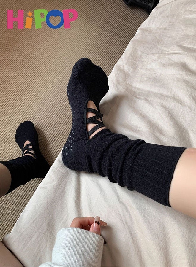HIPOP 3 Pairs Yoga Socks for Women Non-Slip Grips & Straps, Yoga Slouch Socks Ideal for Pilates, Ballet, Dance, Barefoot Workout - Image 5