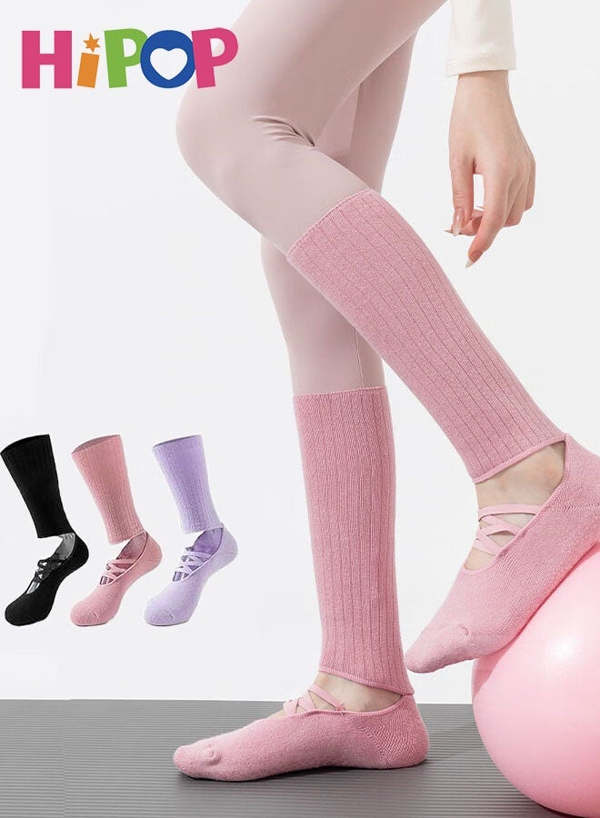 HIPOP 3 Pairs Yoga Socks for Women Non-Slip Grips & Straps, Yoga Slouch Socks Ideal for Pilates, Ballet, Dance, Barefoot Workout - Image 1