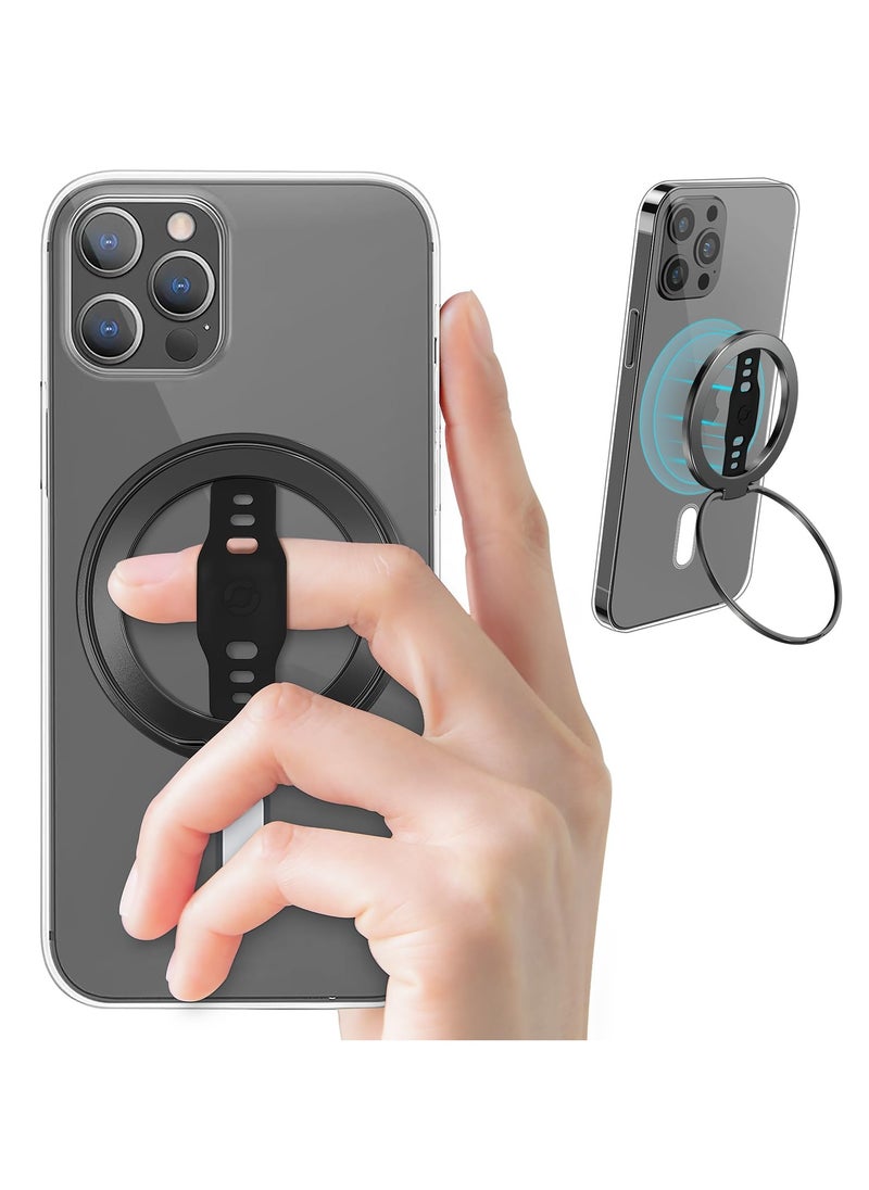 KHAJUL - MagSafe Wireless Charging Grip Stand, Removable Magnetic Ring, Compatible for iPhone 12/13/14,Support Apple 20W Wireless Charging, Kickstand Loop for iPhone & Android (Black) - Image 1