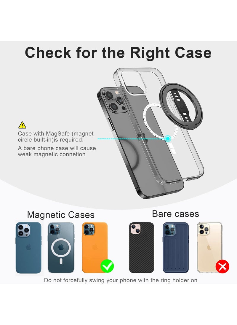 KHAJUL - MagSafe Wireless Charging Grip Stand, Removable Magnetic Ring, Compatible for iPhone 12/13/14,Support Apple 20W Wireless Charging, Kickstand Loop for iPhone & Android (Black) - Image 1