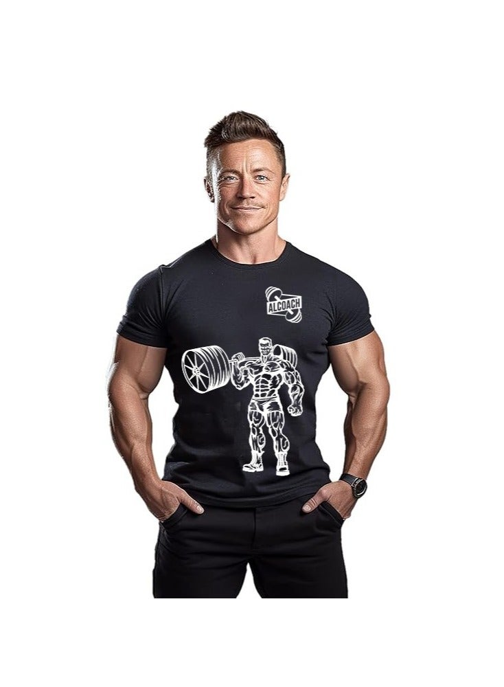 ALCOACH Men's Oversize T-shirt - ALCOACH - NEVER GIVE UP  Printed for exercise, gym and bodybuilding  - Image 1