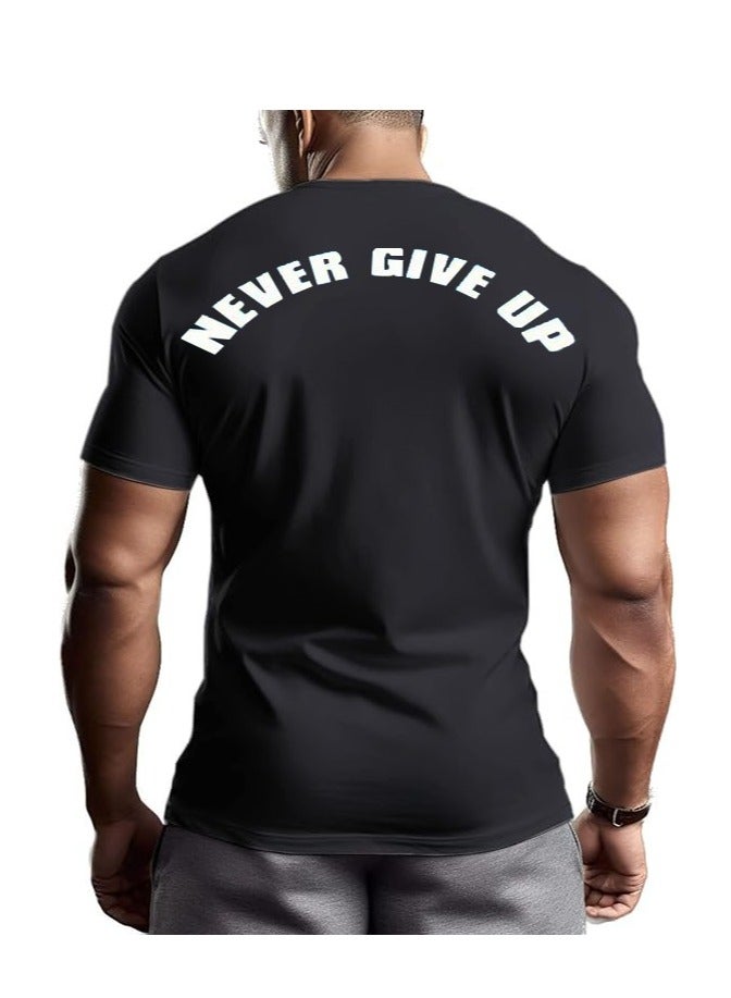 ALCOACH Men's Oversize T-shirt - ALCOACH - NEVER GIVE UP  Printed for exercise, gym and bodybuilding  - Image 3