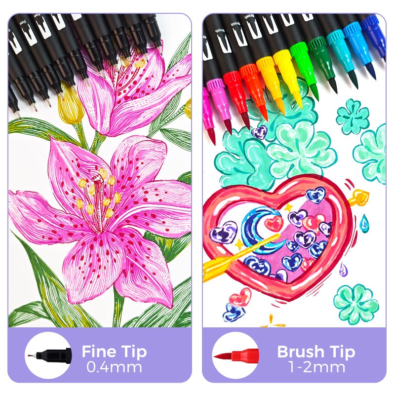 Artecho 168 Colors Markers for Adult Coloring Books, Dual Tip Markers for School, Fine and Brush Tip for Adults Coloring Books, Calligraphy, Drawing, Sketching - Image 4