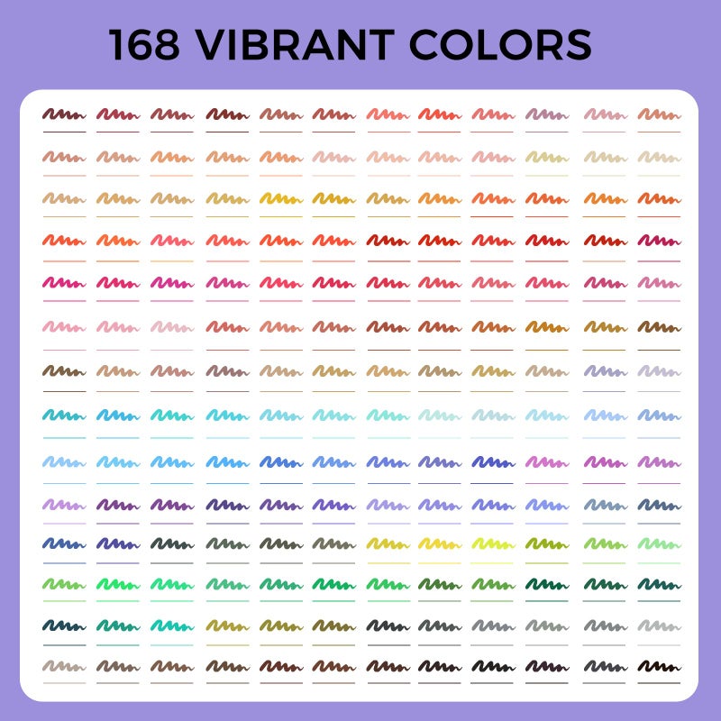 Artecho 168 Colors Markers for Adult Coloring Books, Dual Tip Markers for School, Fine and Brush Tip for Adults Coloring Books, Calligraphy, Drawing, Sketching - Image 3