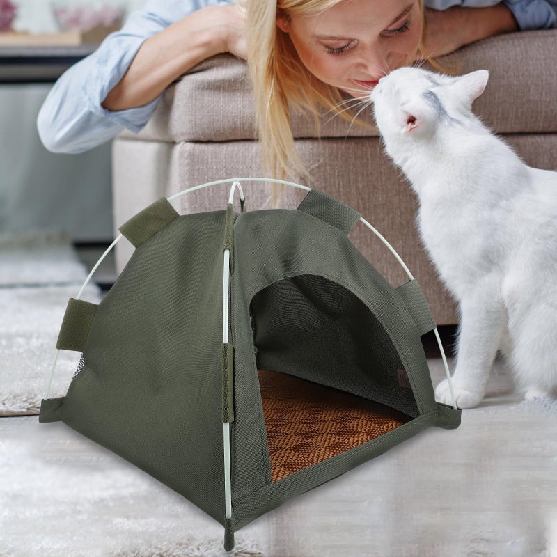 Foldable Pet Tent Portable Cat House Indoor Outdoor Breathable Green 35x35x30cm Camping Home Shelter - Image 5