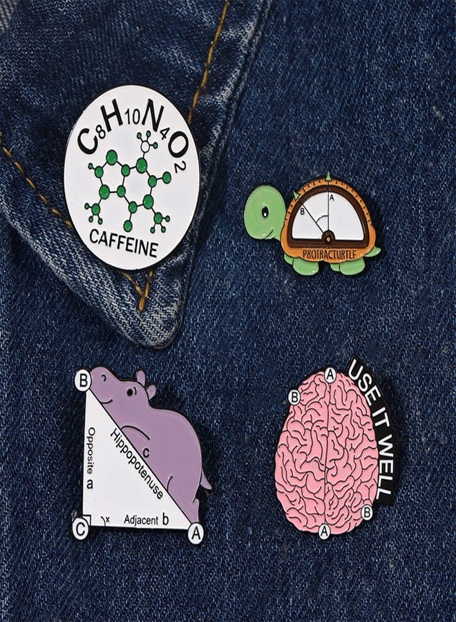 FLYPARTY 4 Pcs Cute Enamel Lapel Pins Sets Cartoon Animal Plant Flowers Brooches Pin Badges for Clothing Bags Backpacks Jackets Hat Party Favors Decoration (Chemical Molecules) - Image 2