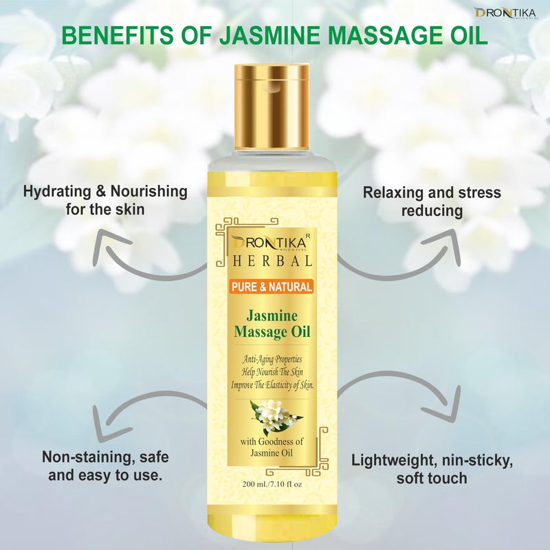 Drontika Herbal Jasmine massage Oil (Enriched With Almond oil,Olive oil, Jojoba oil, Sesame oil and Vitamin E)-200ml Pack Of 2 - Image 3