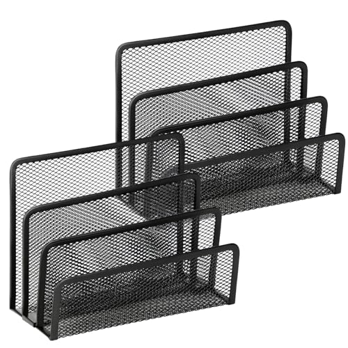 LETURE 2 Pieces Desk Mail Organizer Metal Mesh Small File Holders Letter Organizer BillDocumentFilingFoldersPaper Organizer for Desktop BLACK2PCS - Image 3