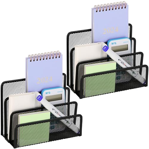 LETURE 2 Pieces Desk Mail Organizer Metal Mesh Small File Holders Letter Organizer BillDocumentFilingFoldersPaper Organizer for Desktop BLACK2PCS - Image 1