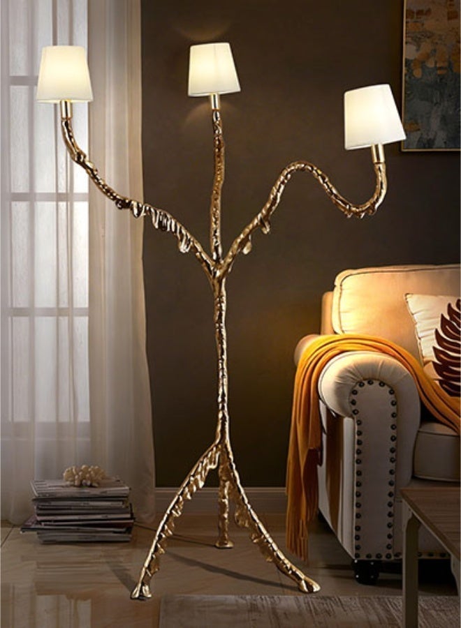 Floor Lamp Large Retro Floor Lamp - Gold-plated FRP Art Lamp, 3 E27 lamp holders, 3C certified foot switch, easy to install, suitable for villas/hotel lobbies/living rooms/bedrooms - Image 1