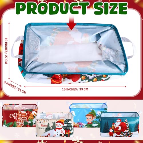 Breling 4 Pcs Christmas Storage Basket Gingerbread Man Santa Claus Snowman Basket with Handles Large Collapsible Storage Bins Boxes for Xmas Gift Laundry Shelves Home Office 15 x 10 x 8 Inch - Image 3