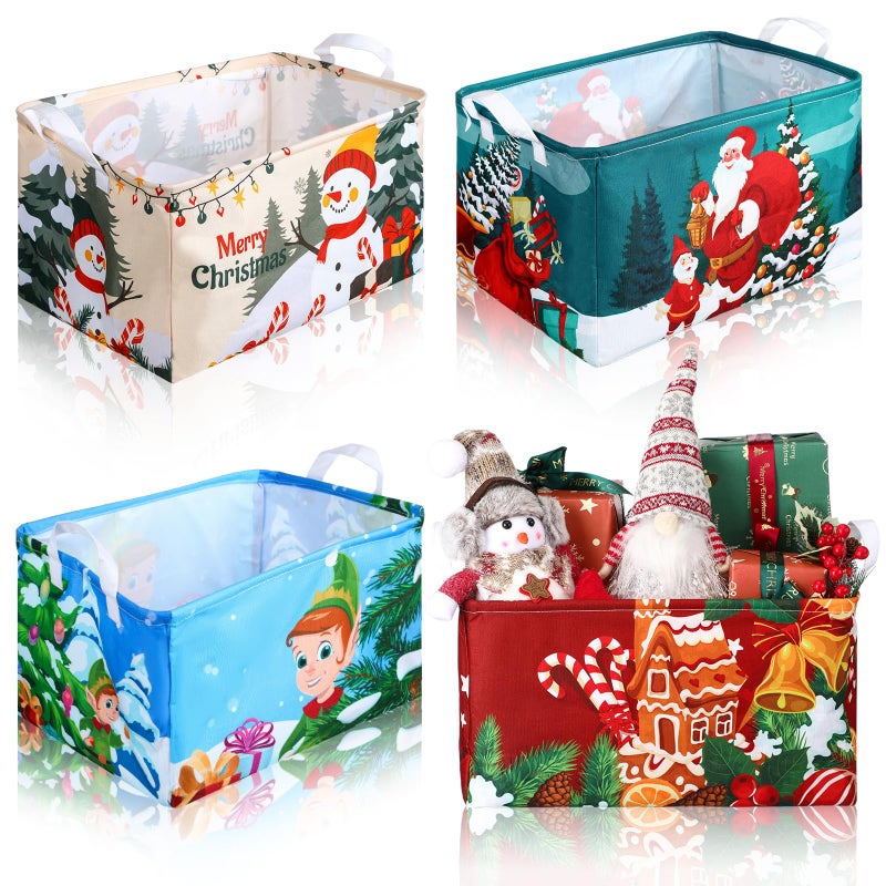 Breling 4 Pcs Christmas Storage Basket Gingerbread Man Santa Claus Snowman Basket with Handles Large Collapsible Storage Bins Boxes for Xmas Gift Laundry Shelves Home Office 15 x 10 x 8 Inch - Image 2