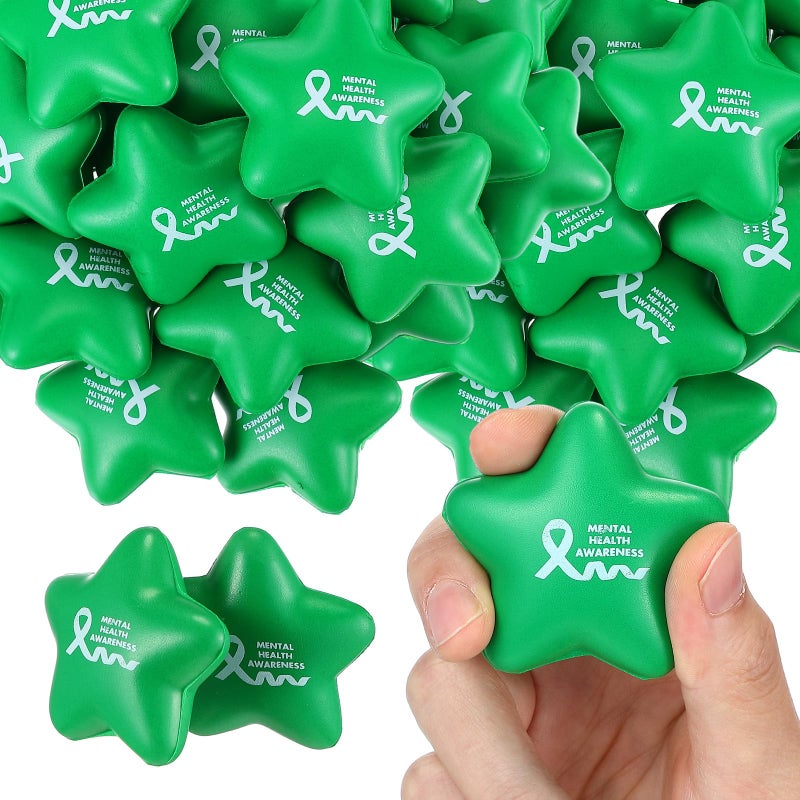 Arrowbash 100 Pcs Mental Health Awareness Items Mini Star Stress Ball Green Awareness Foam Toys for Adults Mental Health Gifts Anxiety Stress Relief Toys for Fundraiser Gifts Supporting Minds - Image 3