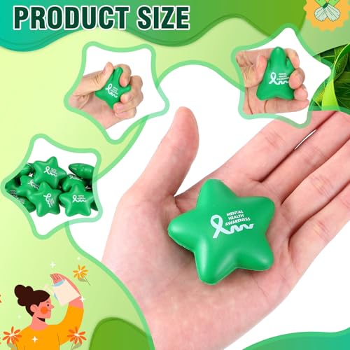 Arrowbash 100 Pcs Mental Health Awareness Items Mini Star Stress Ball Green Awareness Foam Toys for Adults Mental Health Gifts Anxiety Stress Relief Toys for Fundraiser Gifts Supporting Minds - Image 5