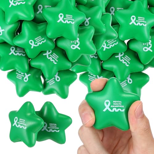 Arrowbash 100 Pcs Mental Health Awareness Items Mini Star Stress Ball Green Awareness Foam Toys for Adults Mental Health Gifts Anxiety Stress Relief Toys for Fundraiser Gifts Supporting Minds - Image 1