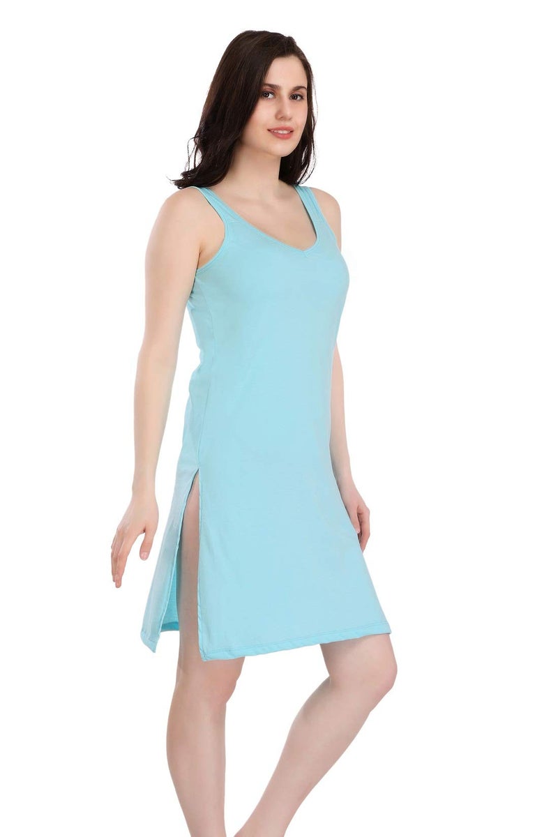 Splash Cotton Rich Camisole Slip for Women| Long Kurti Slip/Suit Slip/Camisole Slip Knee Length - 139 Aqua - Image 2