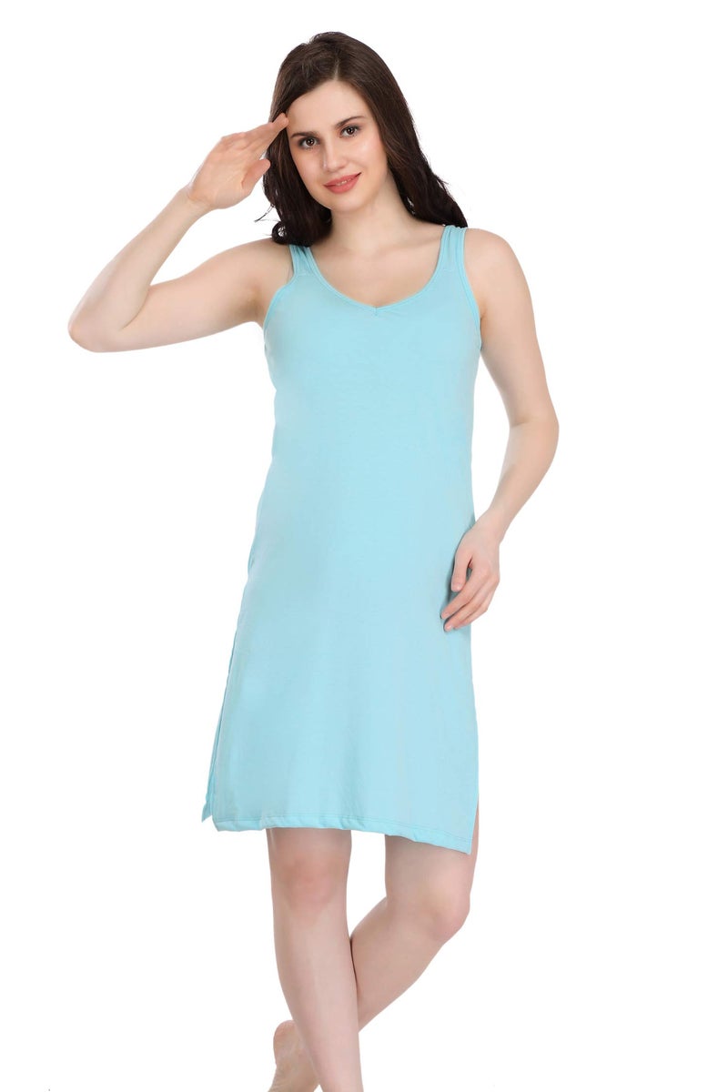 Splash Cotton Rich Camisole Slip for Women| Long Kurti Slip/Suit Slip/Camisole Slip Knee Length - 139 Aqua - Image 1