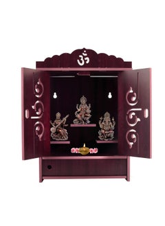 LAKHAJI Lakhaji Beautiful MDF Wooden Home Office Temple Pooja Mandir Wall Hanging and Table Top Home Temple with Foldable Design and LED Light 19 x 28 x 43 CM Maroon  - Image 1