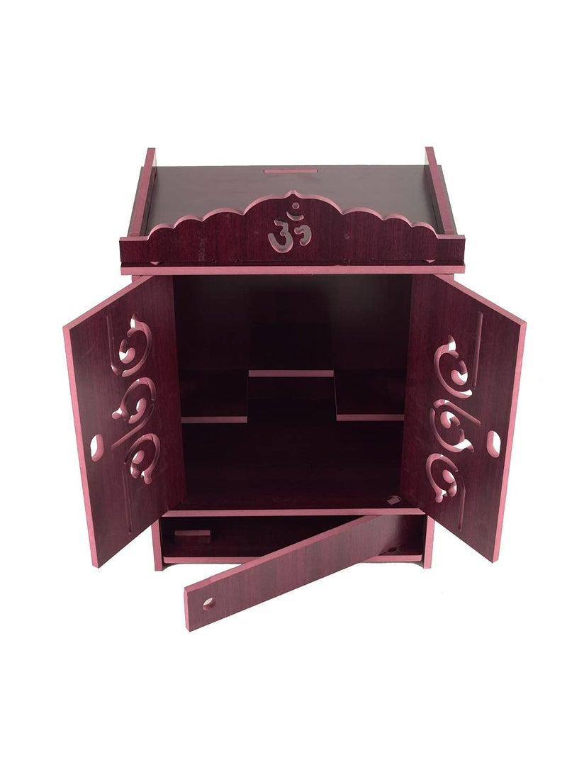 LAKHAJI - Lakhaji Beautiful MDF Wooden Home Office Temple Pooja Mandir Wall Hanging and Table Top Home Temple with Foldable Design and LED Light 19 x 28 x 43 CM Maroon - Image 1