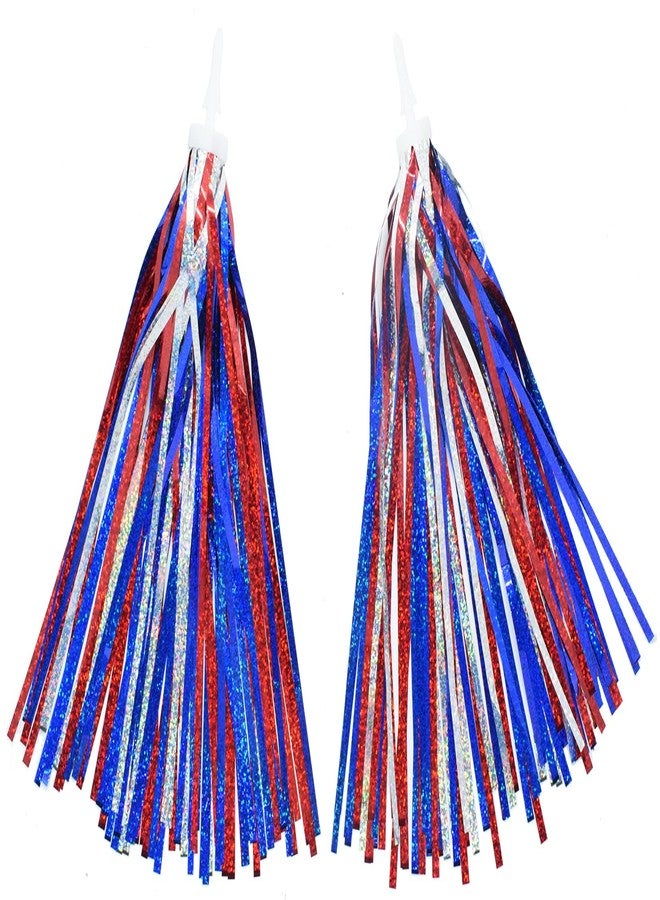 catin Patriotic Bike Streamers Red White Blue Bike Tassels Shiny Tinsel 4th of July Bike Decorations for Bicycle Scooter Tricycle Handlebar, 1 Pair - Image 1