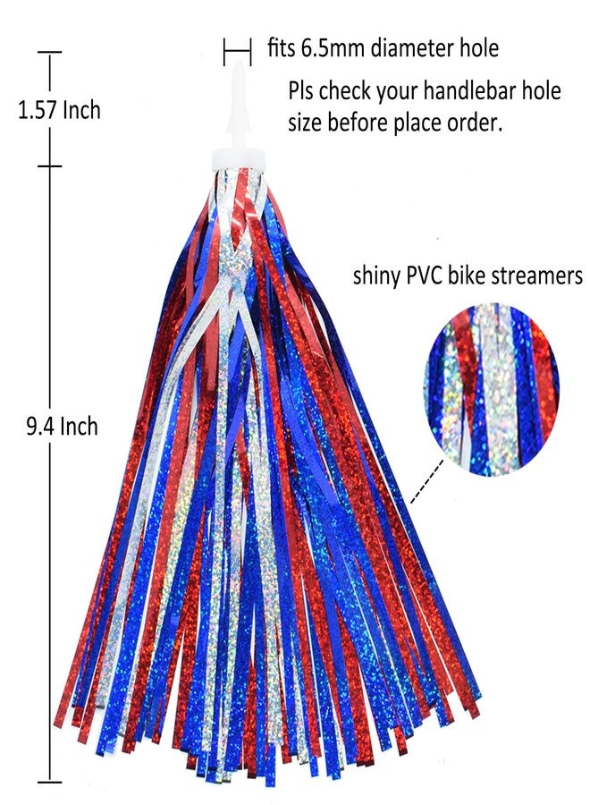 catin Patriotic Bike Streamers Red White Blue Bike Tassels Shiny Tinsel 4th of July Bike Decorations for Bicycle Scooter Tricycle Handlebar, 1 Pair - Image 2