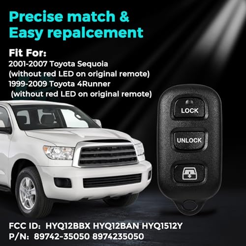 HelloAuto Key Fob for Toyota 4Runner 1999-2009, KeyFob Toyota Sequoia 2001-2007 Keyless Entry Remote Replacement Smart Key Fob 4 Buttons (FCC ID: HY12BAN HYQ12BBX HYQ1512Y) - Image 2