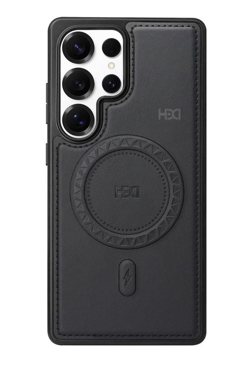 HDD Luxury Case Cover For Samsung Galaxy S22 Ultra MagSafe Magnetic Phone Case Raised edges around the screen help prevent scratches - Black